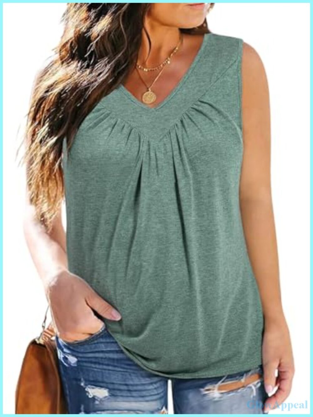Plus Size V Neck Pleated Tank Top Loose Sleeveless Blouse Summer Tunic